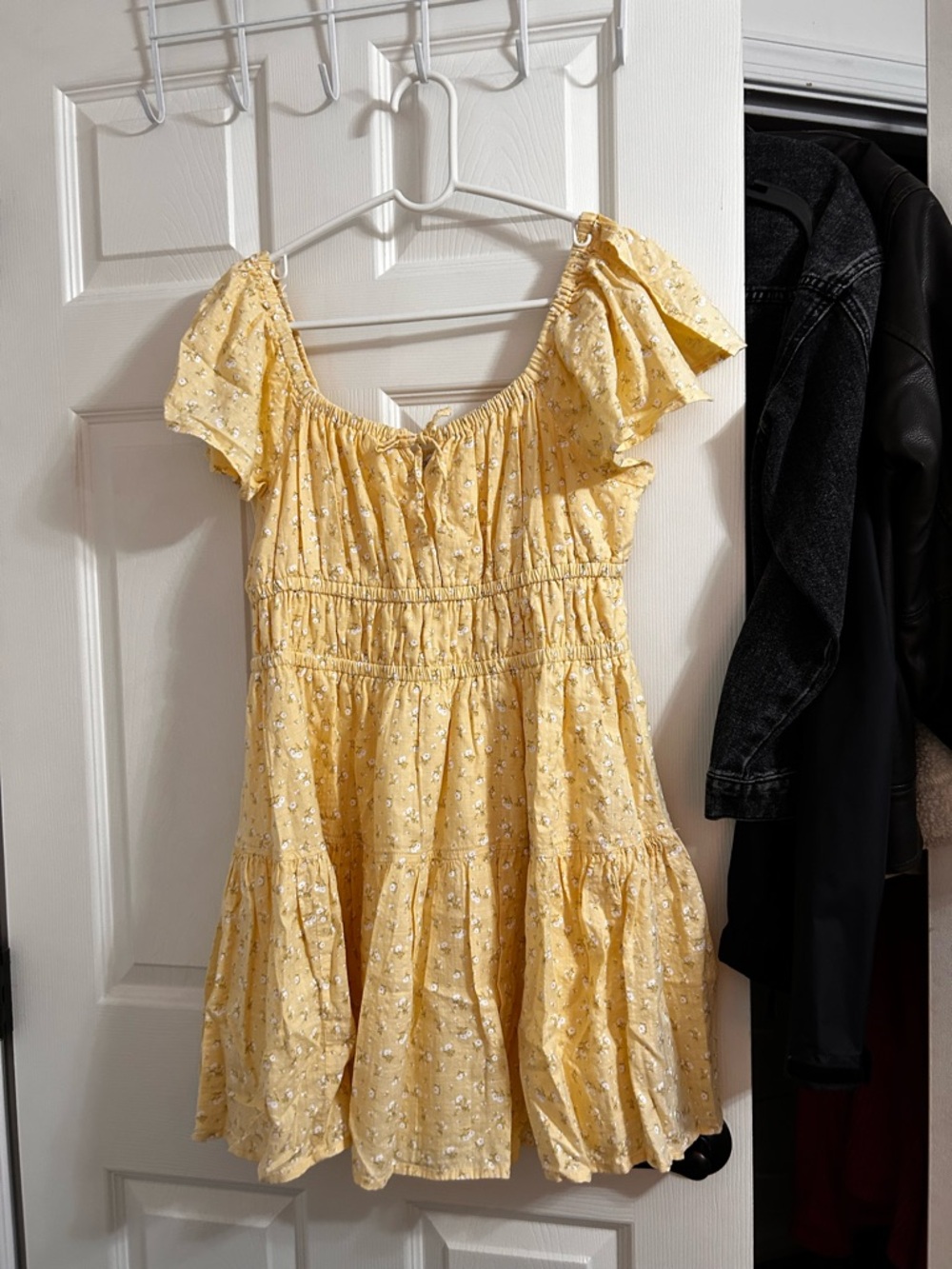 Yellow Floral Short Sleeve Smocked Sundress
